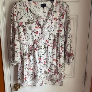 Jones New York Cream Blouse with Polo Collar and 3/4 Sleeves